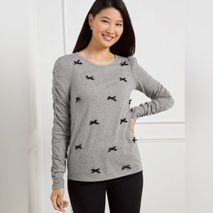 Talbot’s Large Shirred Sleeve Velvet Bow Tee